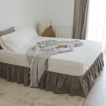 翔仔居家 素色下床裙【單人尺寸】色織水洗棉 床裙 素色 長絨棉 床罩 荷葉邊 水洗長絨棉