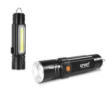 【GREENON】超強光USB工作LED手電筒(GSL-380) IPX6防水 強力磁鐵 吊環可佩掛