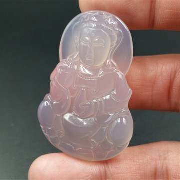 天然玉石a貨冰種粉色玉髓觀音吊墜立體觀音玉掛件玉牌子
