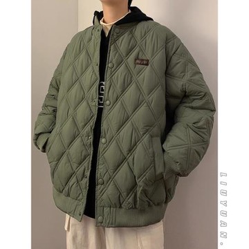 時尚菱形格棉衣男女秋冬季立領棒球棉服oversize外套加厚韓系棉襖