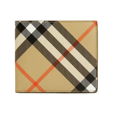 BURBERRY 斜格紋八卡對開短夾(米色/橄欖綠)
