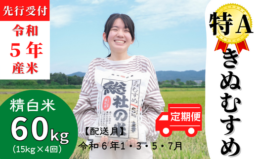 特Aきぬむすめ60kg定期便（15㎏×4回）岡山県総社市産〔令和6年1月・3月・5月・7月配送〕 23-050-003