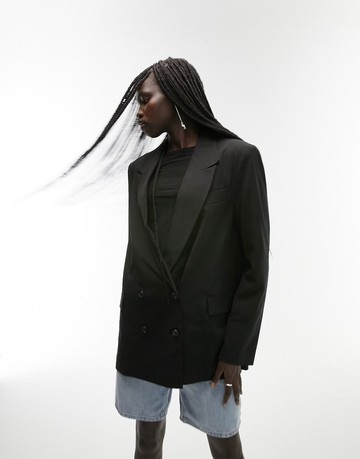 Topshop Tailored over sized double breasted blazer in black