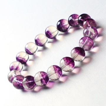 斯里蘭卡-高冰種紫螢石聚寶盆手鏈情侶款 紫幽靈手串 送證書