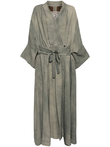 Ziggy Chen - belted wrap long coat - women - Viscose/Cupro/Cupro/Cotton - 40 - Grey
