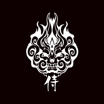 反光屋FKW 機車貼紙 小盾牌 車身貼紙 防水貼紙 貼紙 鬼頭 武士魂 日本風 反光貼紙 銀白 無底簍空 轉印貼