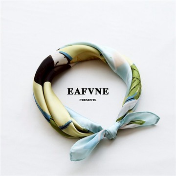 可愛貓咪小方巾韓國百搭裝飾絲巾文藝氣質職業小領巾綁包多用絲巾1入