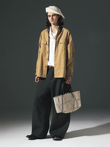 Unvesno(UN)New Vintage卡特雪花絨雙口袋拼桃木紋皮領長袖襯衫