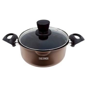 THERMOS 膳魔師 巧味不沾鍋 THP系列 雙耳附蓋湯鍋 20cm 焦糖棕  1個
