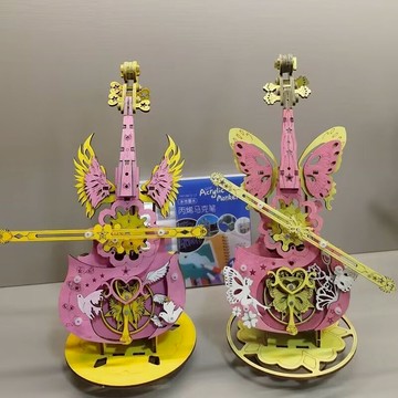 🔥台灣出貨🔥木製 DIY八音盒音樂盒 3D立體拼圖天使之翼 八音盒手工 DIY 小提琴音樂盒 馬克筆diy 禮物桌面擺件