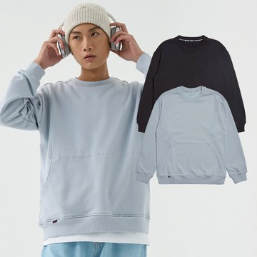 【ERSS】男裝 長袖 t恤 長袖上衣 大學t 剪接 寬鬆 口袋 衛衣 淺藍【K60351】