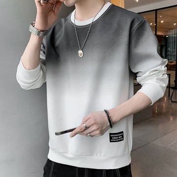 限時優惠 秋冬潮流漸變打底衫 男士秋季上衣漸變潮流百搭寬鬆長袖t恤男大碼打底衫男衛衣男1/2件