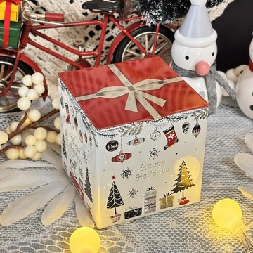 日本帶回冬季幸福北歐小鎮禮物盒限量立體浮雕喜氣紅糖果禮盒飾品收納盒交換禮物聖誕節情人節-最後絕版品 0