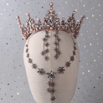 高端熱賣2022新款新娘套鏈結婚飾品歐式大圓皇冠婚紗水鉆項鏈耳環