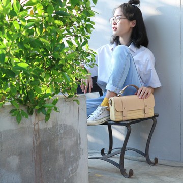 BL手工復古木製手提/肩背包 - 米色