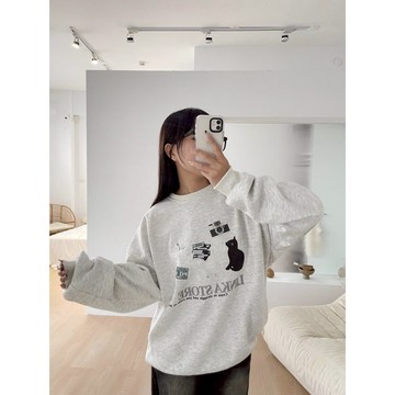 Velpro 現貨｜男友風Oversize印花加絨大學T 美式復古 寬鬆 落肩 圓領衛衣