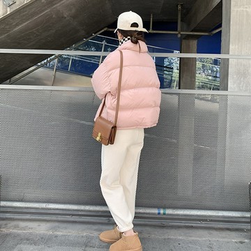 免運🔮超好看的羽絨服女短款2025新款冬季韓版寬鬆小個子鴨絨麵包服外套冬季保暖外套 冬季羽絨服 加絨棉衣  麵包外套