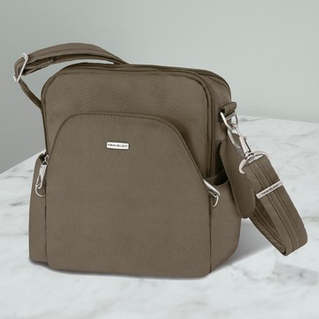 【TRAVELON】Classic 3層防盜斜背包(棕) | RFID 單肩包