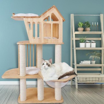 貓爬架 實木柱形貓架太空艙透明網紅貓窩貓樹一體麻藤立式貓架  貝達生活館