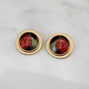 南瓜Vintage。Laurel Burch 1980s 手工 珐瑯 夾式 耳環