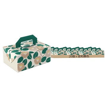 山茶花花紋手提包裝盒 20 x 13.5 x 9cm  混和顏色  20個