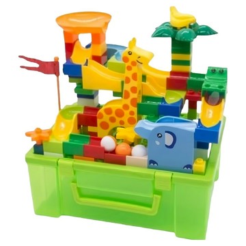 OhBabyLaugh 大顆粒積木 120顆粒動物軌道套裝 手提收納盒  顏色隨機  1組