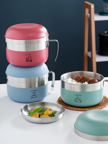 高顏值不銹鋼泡面碗 學生宿舍用單個飯盒 上班族便攜飯碗帶蓋餐具