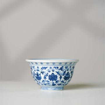 韞古柴窯景德鎮全手工手繪柴窯仿明永樂纏枝蓮壓手杯