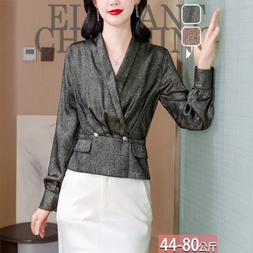 V領純色壓褶收腰珠釦外套(2色) M-4XL【184911X】【現+預】☆流行前線☆