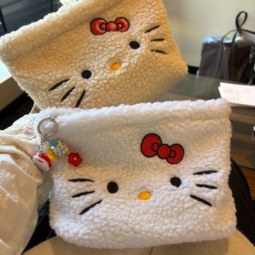 kitty化妝包🎀 新款原創羊羔毛刺繡kitty化妝包復古大容量內膽包便攜出行雜物包