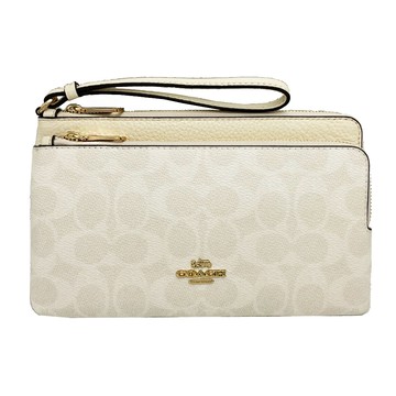 【COACH】C LOGO長夾式雙層大手拿包/零錢包(白)