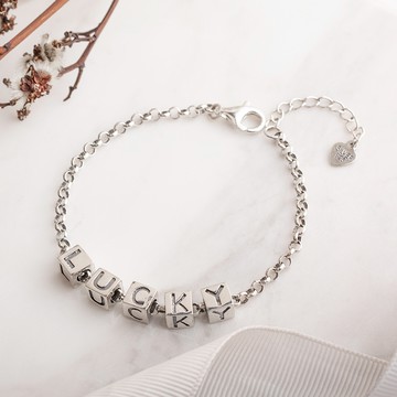 [925純銀]簡單小確幸仿舊感立體方塊幸運手鍊【SL558】-銀