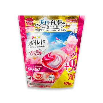 P&G 日本Bold 4D酵素強洗淨持香柔順洗衣凝膠球98顆/袋-牡丹花香(粉紅)(去污消臭抗褶皺洗衣膠囊補充包)