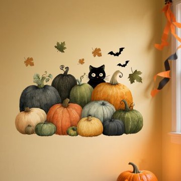 【MR.ZAKKA】創意萬用裝飾貼紙-萬聖節主題 趣味手繪粉彩南瓜黑貓 居家布置 DIY可移式壁貼 無痕壁貼 牆貼