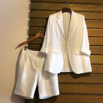 通勤時尚氣質珠光短袖西裝短褲套裝女夏季2025新款五分中褲兩件套