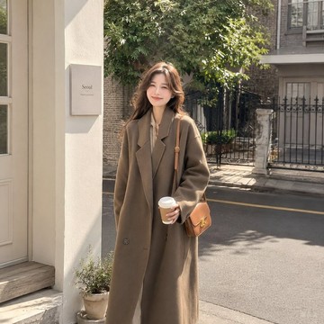 韓版外套灰色大衣女外套秋冬高級感毛呢風衣冬季加厚小個子韓系長款高個子顯瘦韓國秋裝氣質新品秋冬穿搭韓系衣服