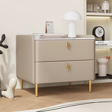 簡約現代環保床頭柜純實木巖板輕奢臥室加高儲物柜極簡高檔收納柜