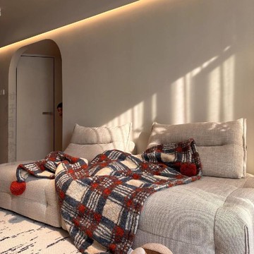 🔥3件8折🍊台北出貨🍊可開發票 福笙藍格格雙面呢聖誕節格子午睡毯小香風格紋沙發毯新年毯車載毯