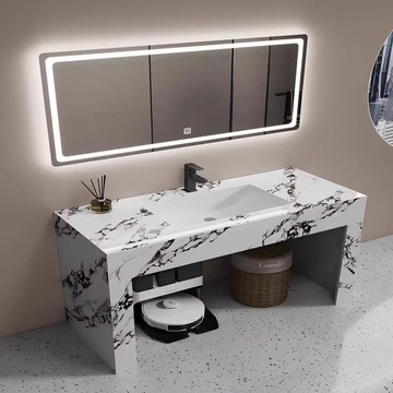 代簡約巖板一體洗手盆落地洗手臺衛浴柜衛生間洗臉池洗漱臺定制