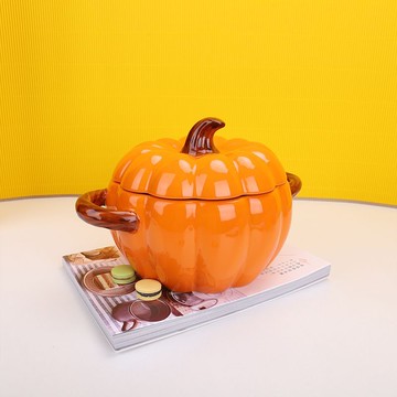 高顏值橙色南瓜大湯碗 不可明火耐高溫家用南瓜碗帶蓋陶瓷橙色