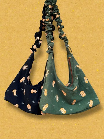 小牛村/ 黑 斜背包 肩背包 南瓜刺繡 萬聖節 兩用手工包 布包