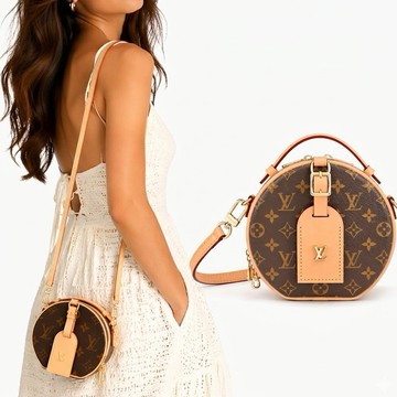 [平輸版]Louis Vuitton Mini Boite Chapeau Monogram帆布皮革吊牌圓形斜背包 (卡其)真品平輸