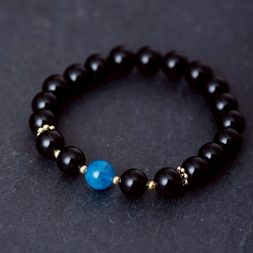 5A磷灰石黑瑪瑙14K包金手鍊 | 14KGF天然水晶設計手鏈 客製禮物