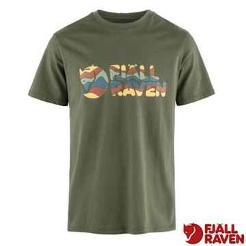 【Fjallraven 北極狐】男 Multicolor Logo 透氣舒適有機棉針織圓領短袖T恤.上衣_12600268-625 月桂綠