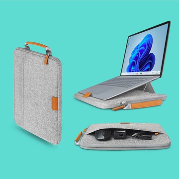 COZI- Stand Brief 14 - 4合1支架電腦包 筆電包 保護套 收納包 - 適用15吋M2 MacBook Air或13吋~14吋纖薄筆電 - CITY系列 迷霧灰
