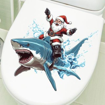 【MR.ZAKKA】創意萬用裝飾貼紙-聖誕節主題 聖誕老人的鯊魚衝浪 居家節慶布置 DIY可移式壁貼 無痕壁貼 牆貼