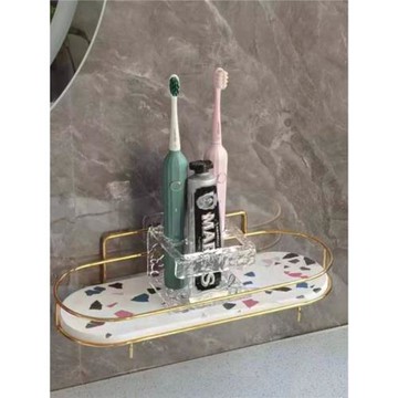 免打孔衛生間洗漱臺置物架壁掛式小輕奢硅藻泥防水漱口杯牙刷杯架