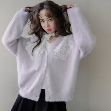 現貨★仿水貂毛花朵蕾絲排釦外套(共2色)0106 【NR3014】