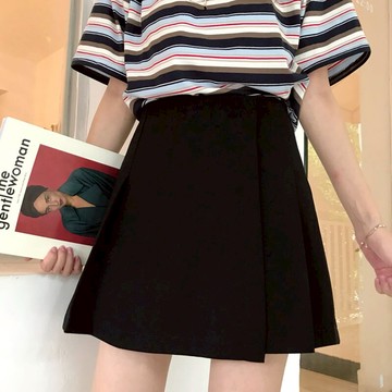 黑色半身裙女夏新款韓版高腰顯瘦學生百搭包臀a字裙百褶短裙1入