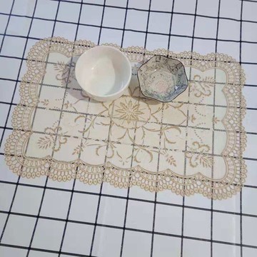 進口蕾絲桌巾pvc長方托盤墊防滑餐墊桌墊咖啡色家居酒店隔熱碗墊